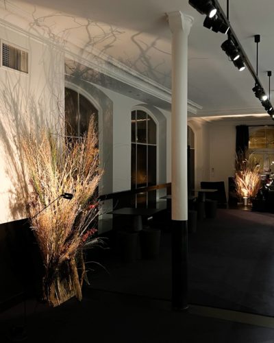 Pierre Hardy - Composition en végétaux séchés de 5 structures de 2 mètres de hauteur et fleurs fraîches pour le showroom. - Kaki Paris